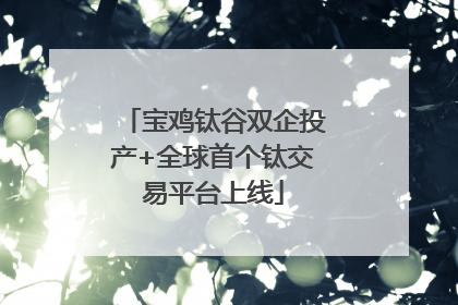 宝鸡钛谷双企投产+全球首个钛交易平台上线